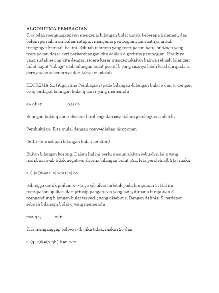 Algoritma Pembagian Bilangan Bulat | PDF