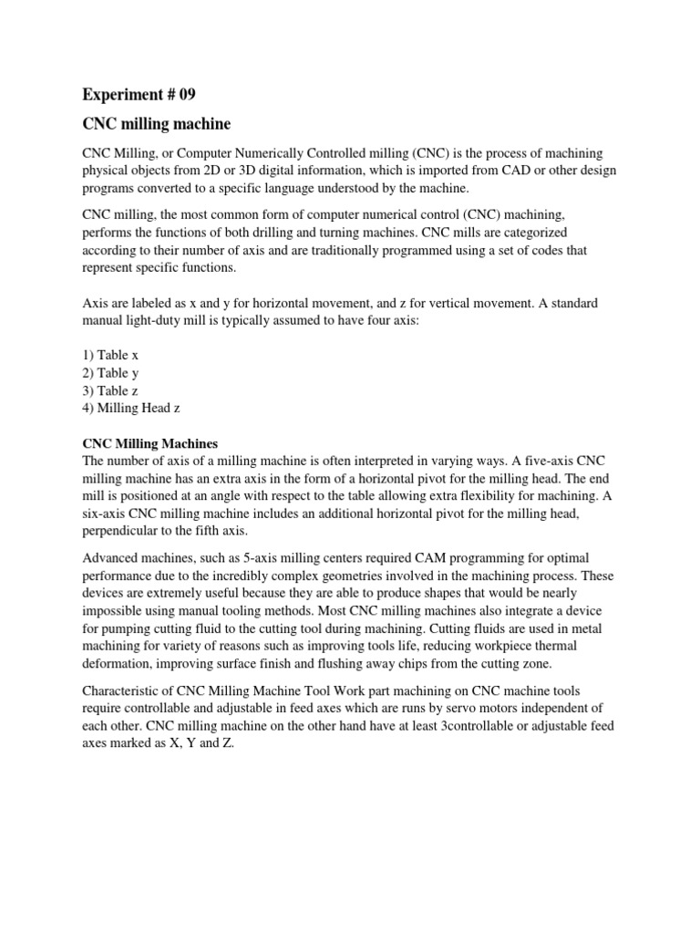 CNC Lab Report PDF Numerical Control Machining