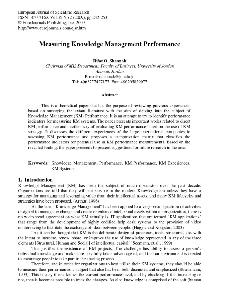 Km Measurement Pdf Pdf Knowledge Management Performance Indicator