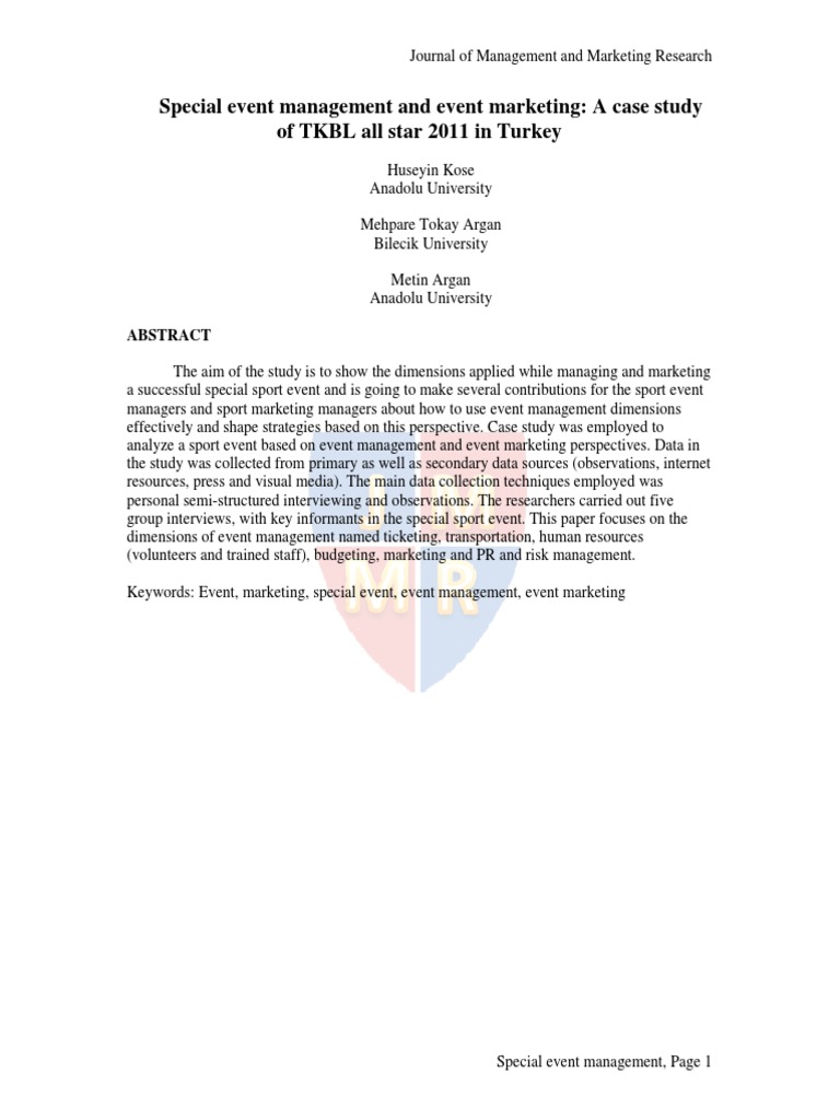 Special Event Management Case Study | PDF | Sports | Case Study