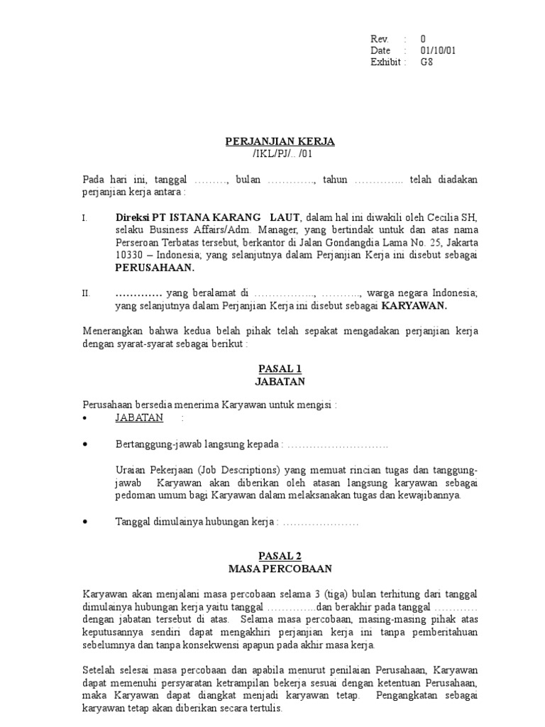 SURAT PERJANJIAN KERJA