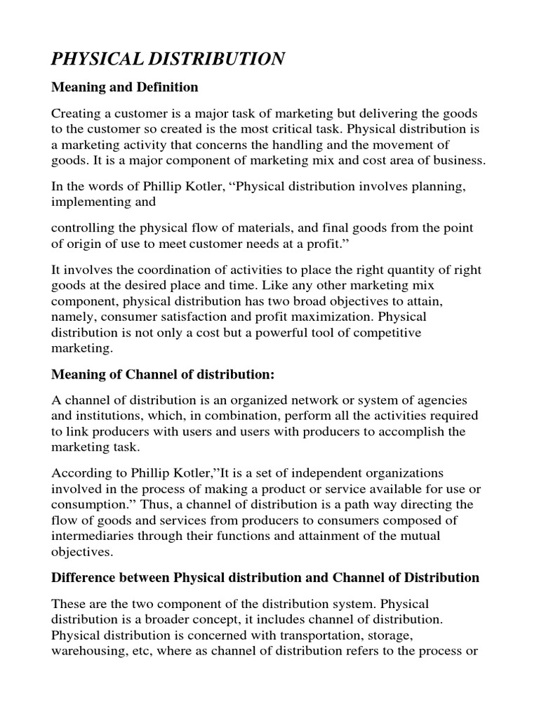 Understanding Physical Distribution Systems | PDF | Retail | Warehouse