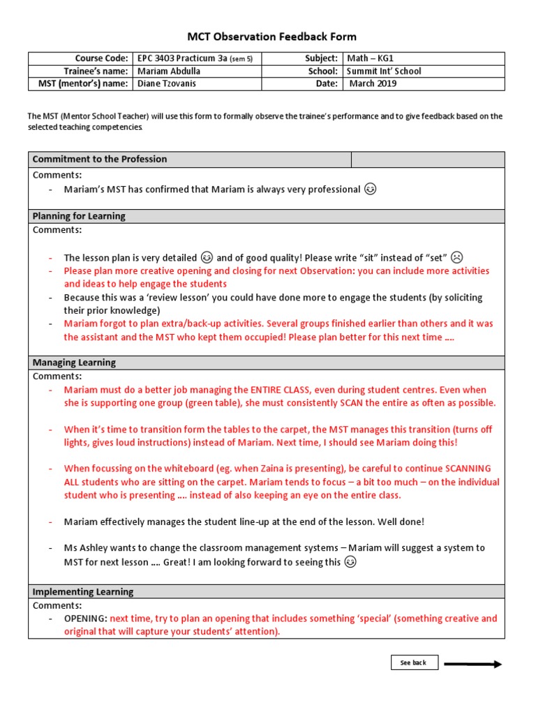Mariam Abdulla Observation 2 | PDF | Classroom Management | Education ...