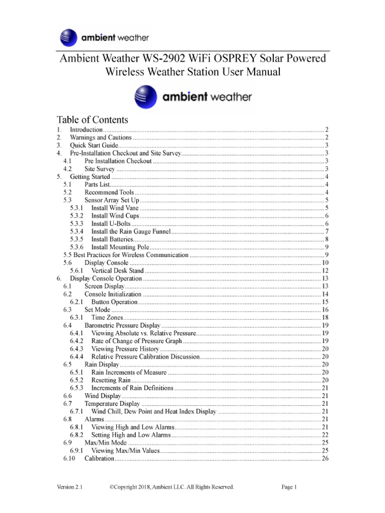 Ambient Weather Ws2902 Wifi Osprey Solar Powered Wireless Weather