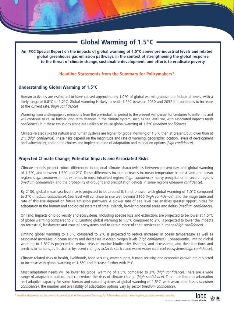 IPCC Special Report: Global Warming 1.5°C | PDF | Global Warming ...