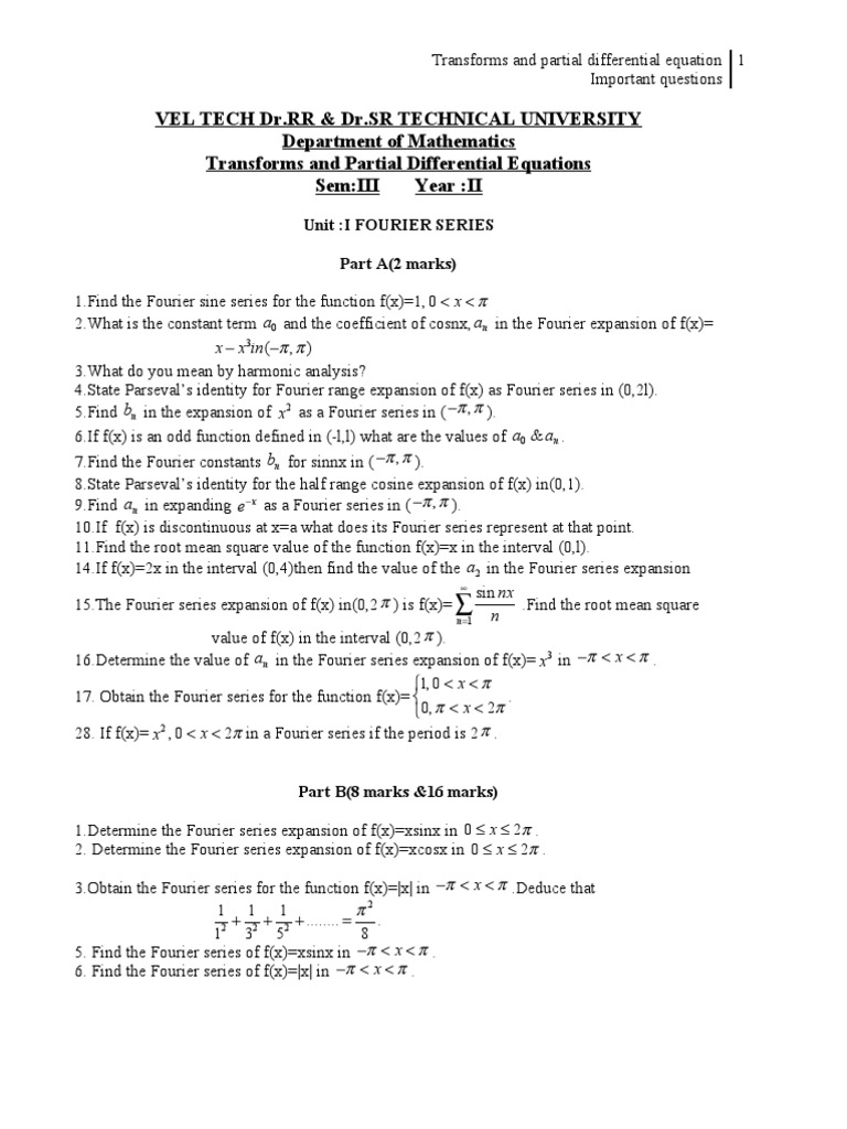 Transforms and Partial Differential Equations | PDF | Fourier Series ...