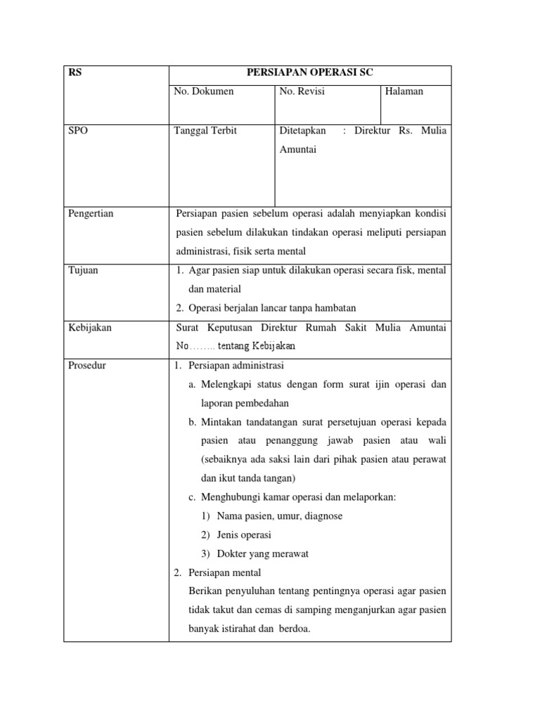 Persiapan Operasi SC di RS Mulia | PDF | Kesehatan Holistik | Sains ...