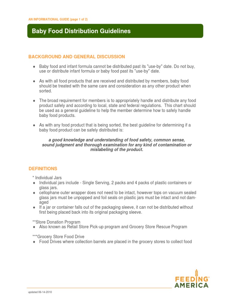Baby Food Distribution Guidelines v06142010 PDF PDF Infant Formula