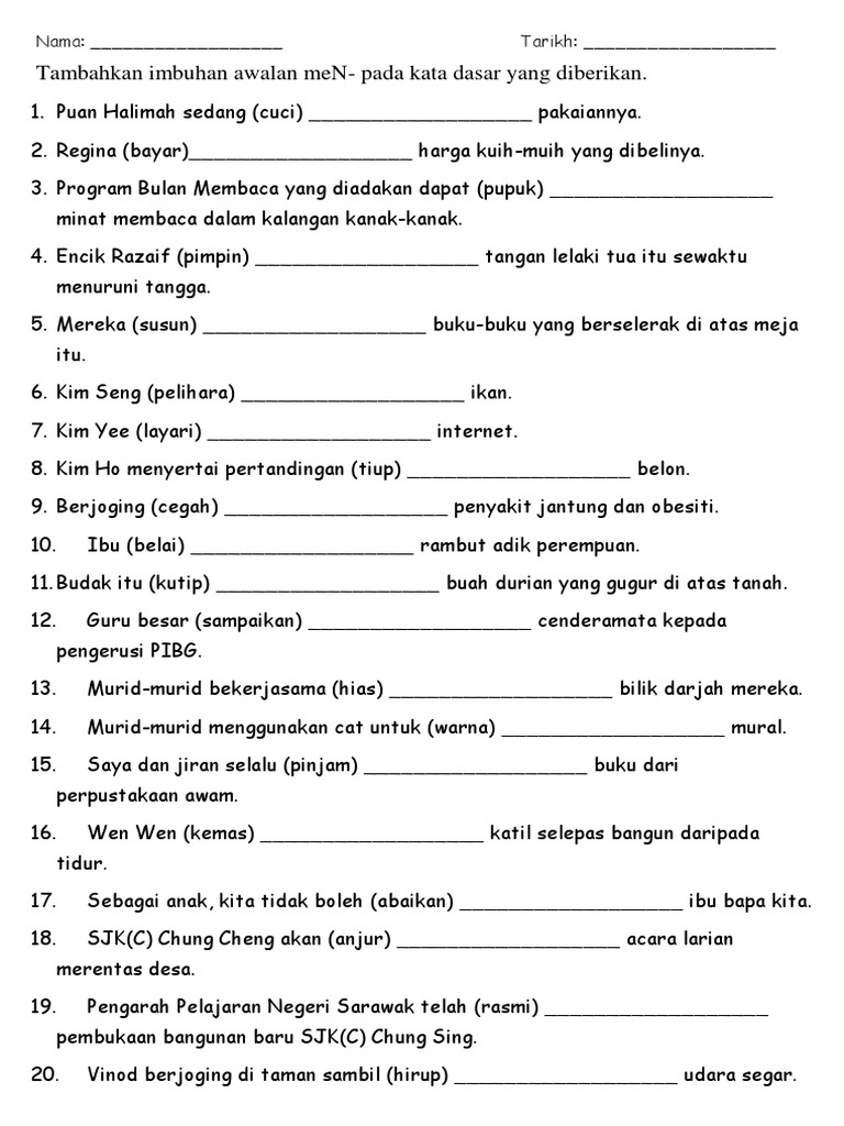 Latihan Imbuhan Awalan Men