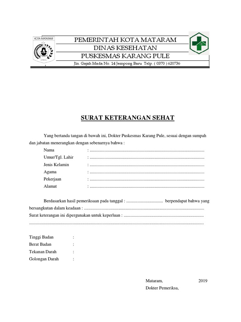 Contoh Surat Keterangan Sehat Dari Puskesmas Pdf Nusagates