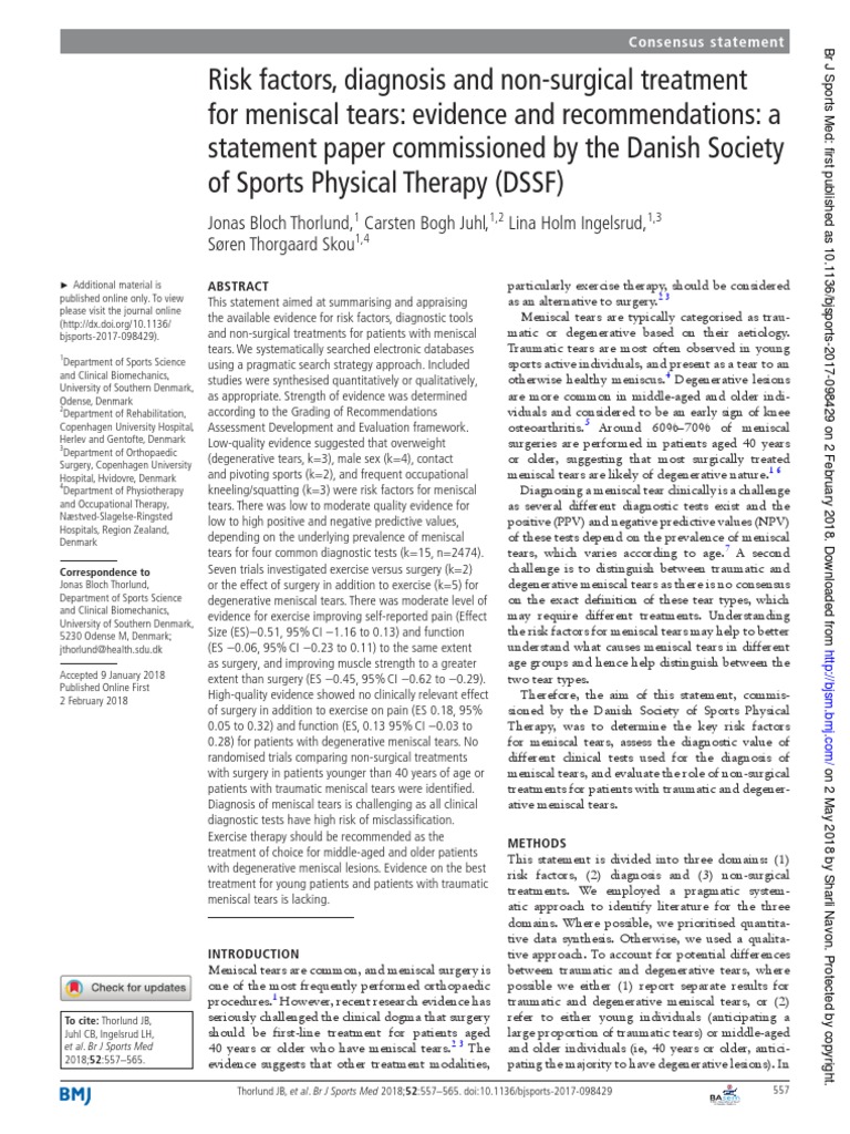 Risk Factors, Diagnosis and NonSurgical Treatment For Meniscal Tears
