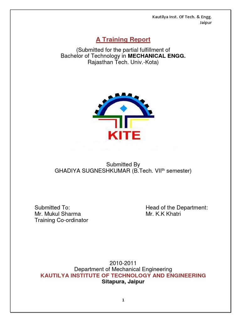 A Training Report: Kautilya Institute of Technology and Engineering ...