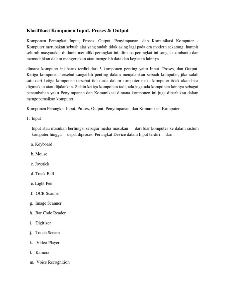 Komponen Input, Proses, Output Komputer | PDF | Teknologi & Rekayasa