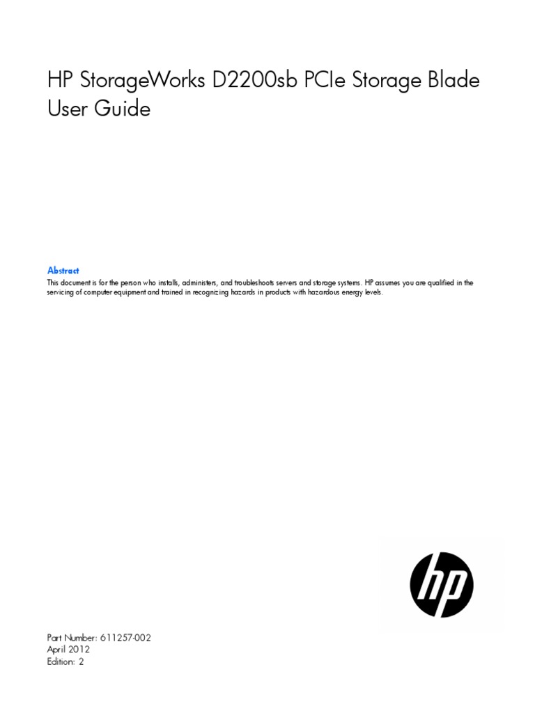 HP Storageworks D2200Sb Pcie Storage Blade User Guide: Part Number ...