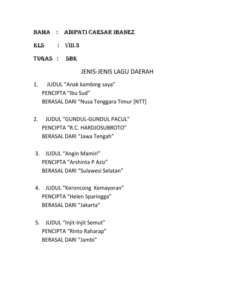 Adi Lagu Daerah Pdf