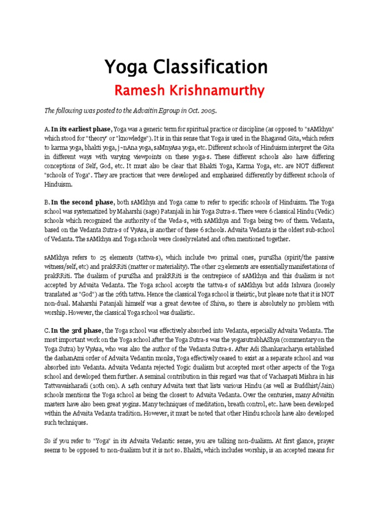 Yoga Classification Ramesh Krishnamurthy PDF Vedanta Yoga