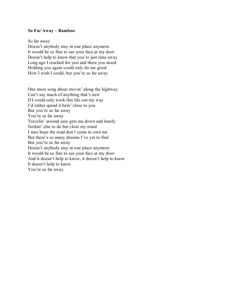 So Far Away | PDF | Art | Poetry