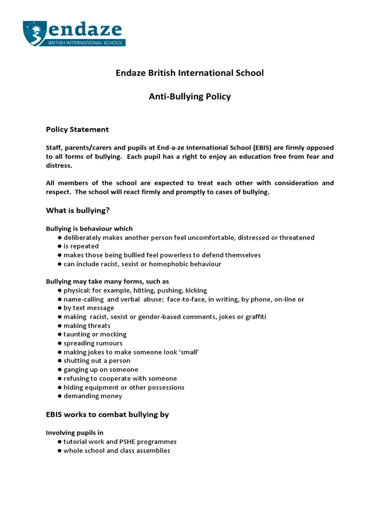 Anti Bullying Policy | PDF | Bullying | Teachers