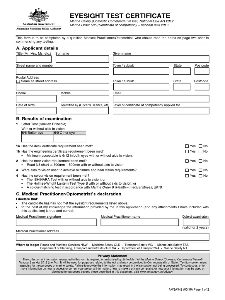 Eyesight Test Certificate for Mariners | PDF | Optometry | Lens (Optics)