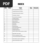 Index: S.No Date Topic Sign Remarks