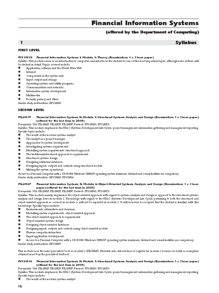 Financial Systems Course Overview | PDF | Databases | Information System