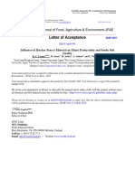 Letter of Acceptance: International Journal of Food, Agriculture & Environment-JFAE