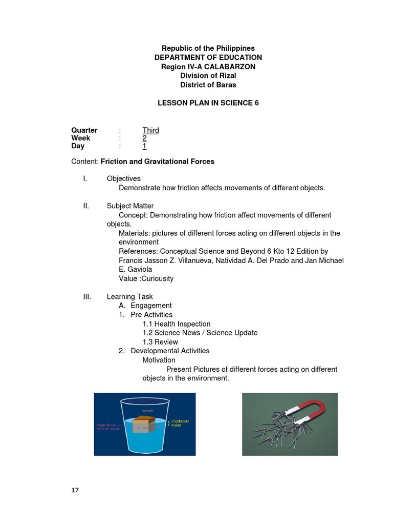 Friction and Gravity Lesson Plan for Grade 4 | PDF | Gravity | Force