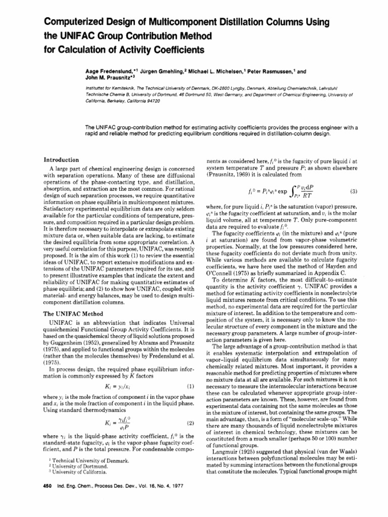 UNIFAC Method for Distillation Design | PDF | Distillation | Physical ...