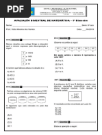 Avaliação Bimestral de Matemática - 6º Ano