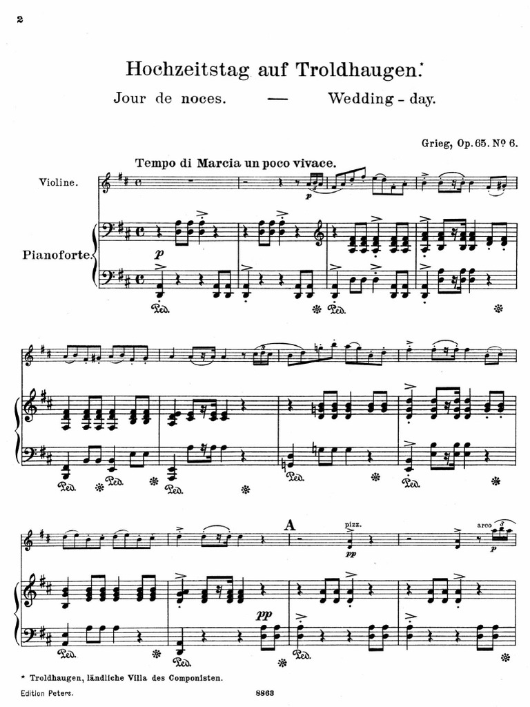 Edvard Grieg Wedding Day at Troldhaugen for Violin and Piano