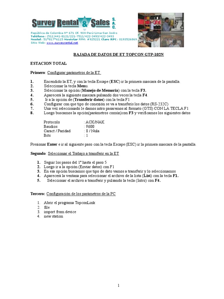 Bajada de datos et topcon gts 105n con topcon link v7 pdf