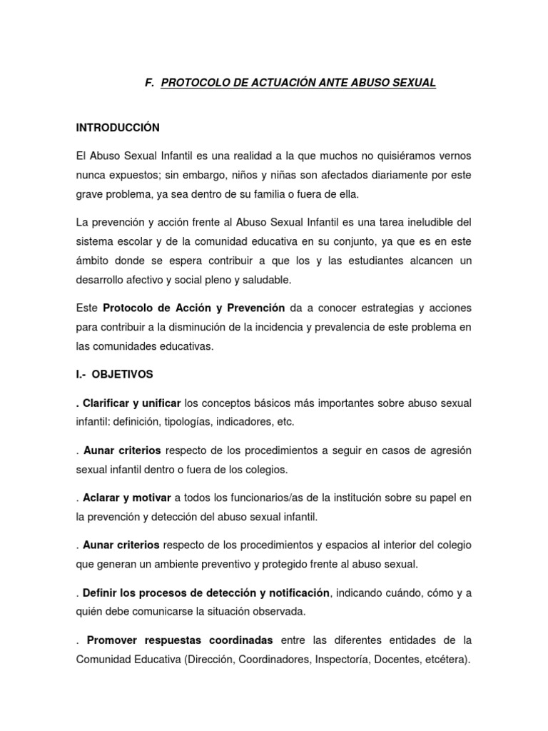 Protocolo de Actuación Ante Abuso Sexual | PDF | Abuso Sexual Infantil ...