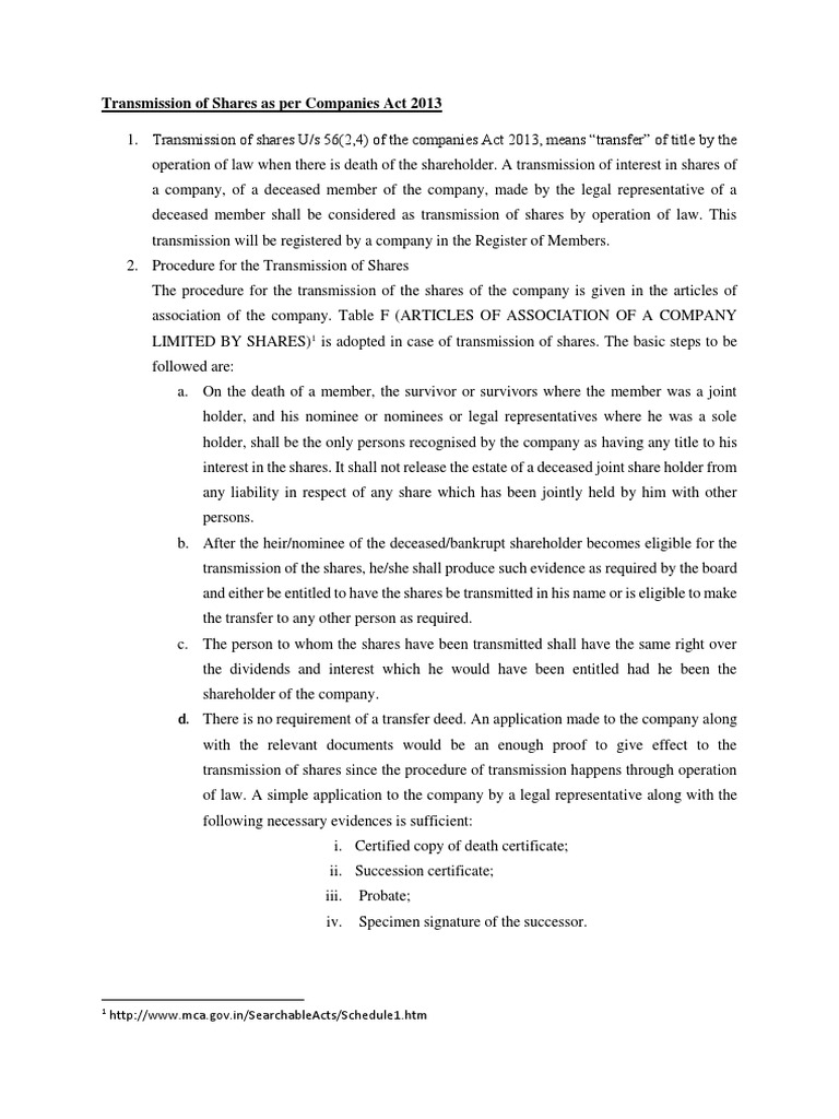 Transmission of Shares As Per Companies Act 2013 PDF Probate