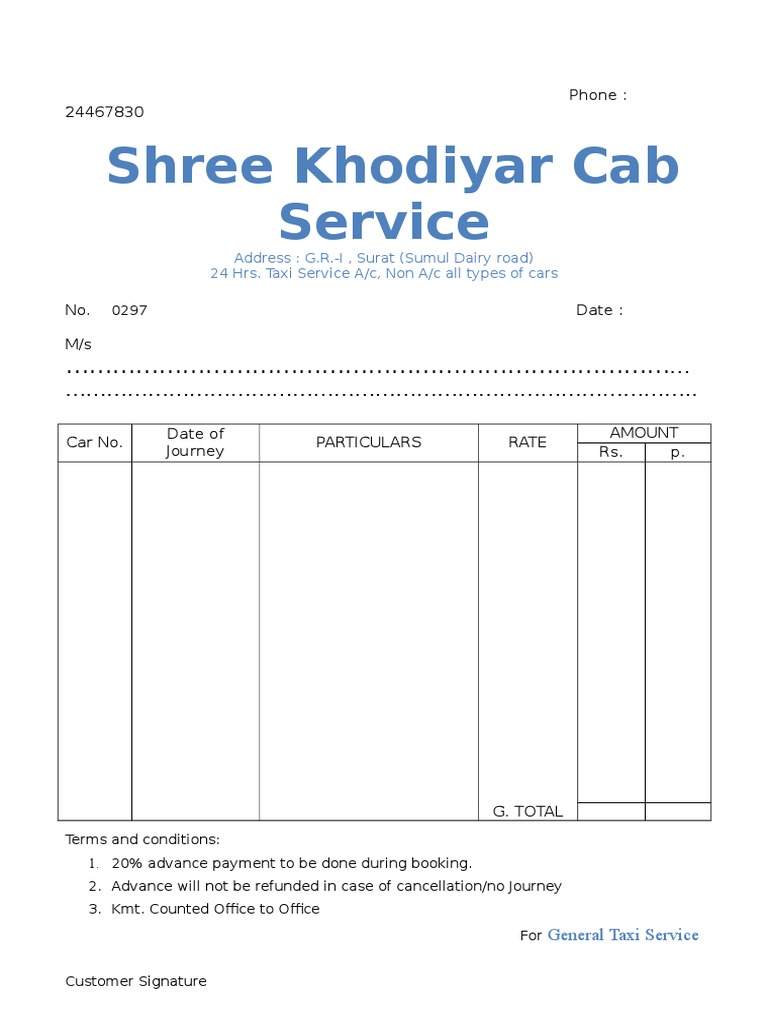 Tour Travels Reciept Format | PDF