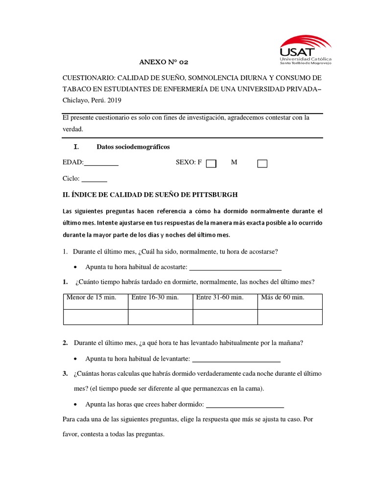 Calidad del Sueño en Estudiantes de Enfermería | PDF | Cuestionario ...