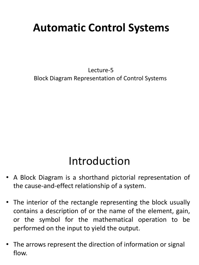Lecture 5 Block Diagram Representation of Control Systems PDF PDF