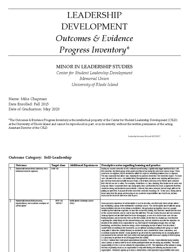 Outcomes & Evidence Progress Inventory : Leadership Development | PDF ...