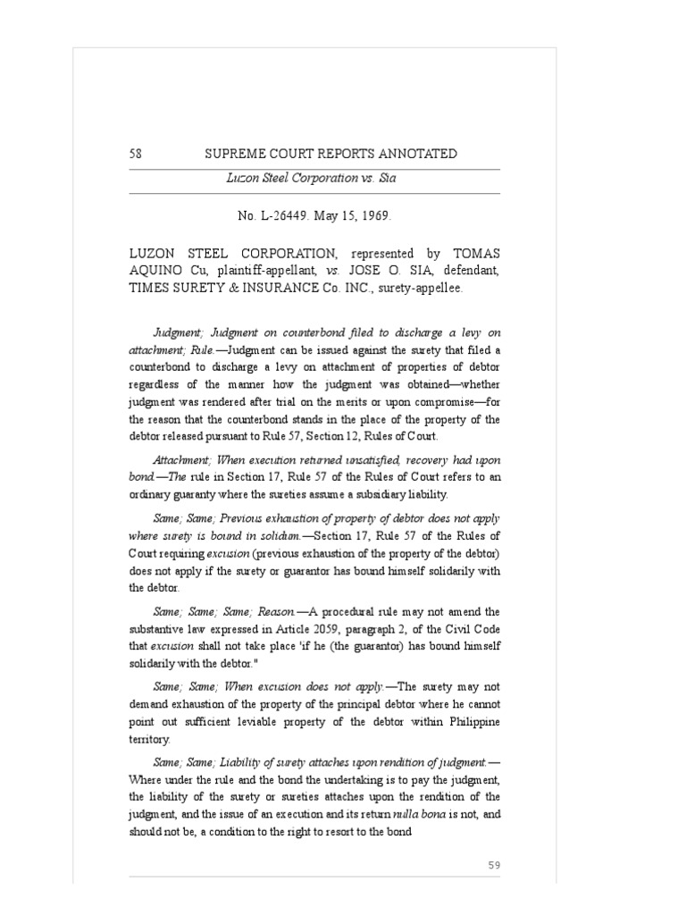 Luzon Steel Corporation vs. Sia | PDF | Guarantee | Judgment (Law)