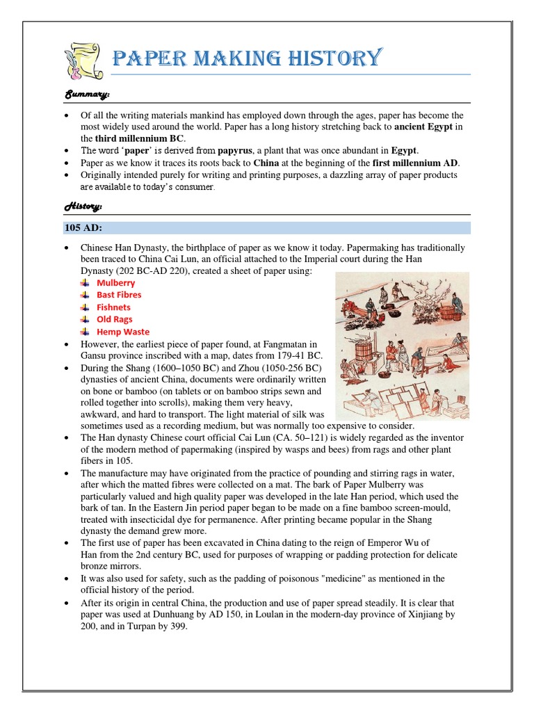 Paper Making History PDF Papermaking Pulp (Paper)