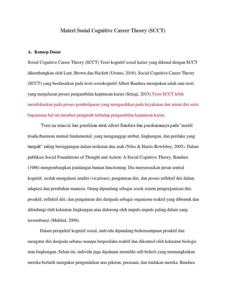 Teori Karier Kognitif Sosial (SCCT) | PDF