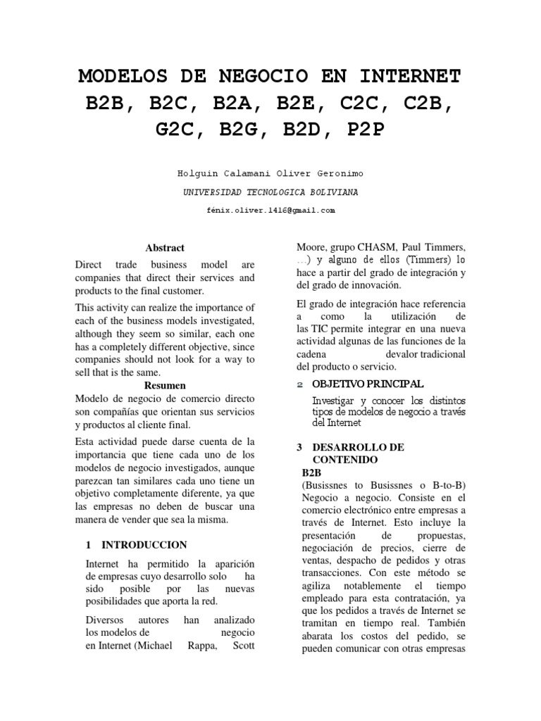 Modelos de Negocio en Internet: B2B, B2C, C2C | PDF | Comercio ...