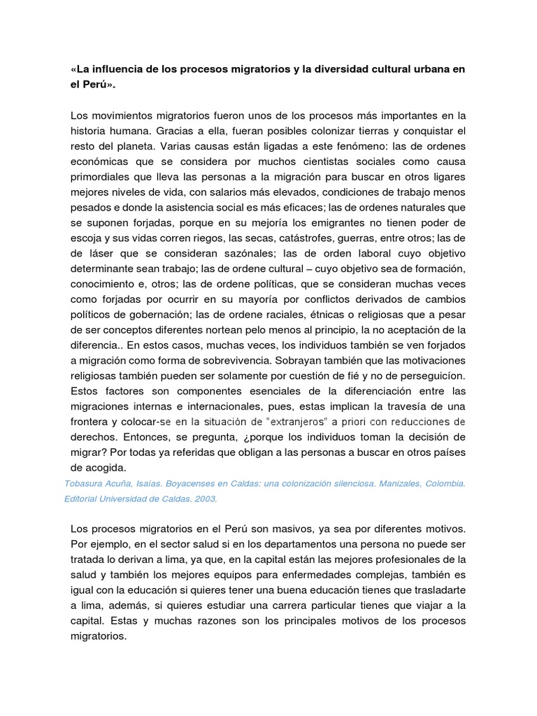 La Influencia de Los Procesos Migratorios y La Diversidad Cultural ...