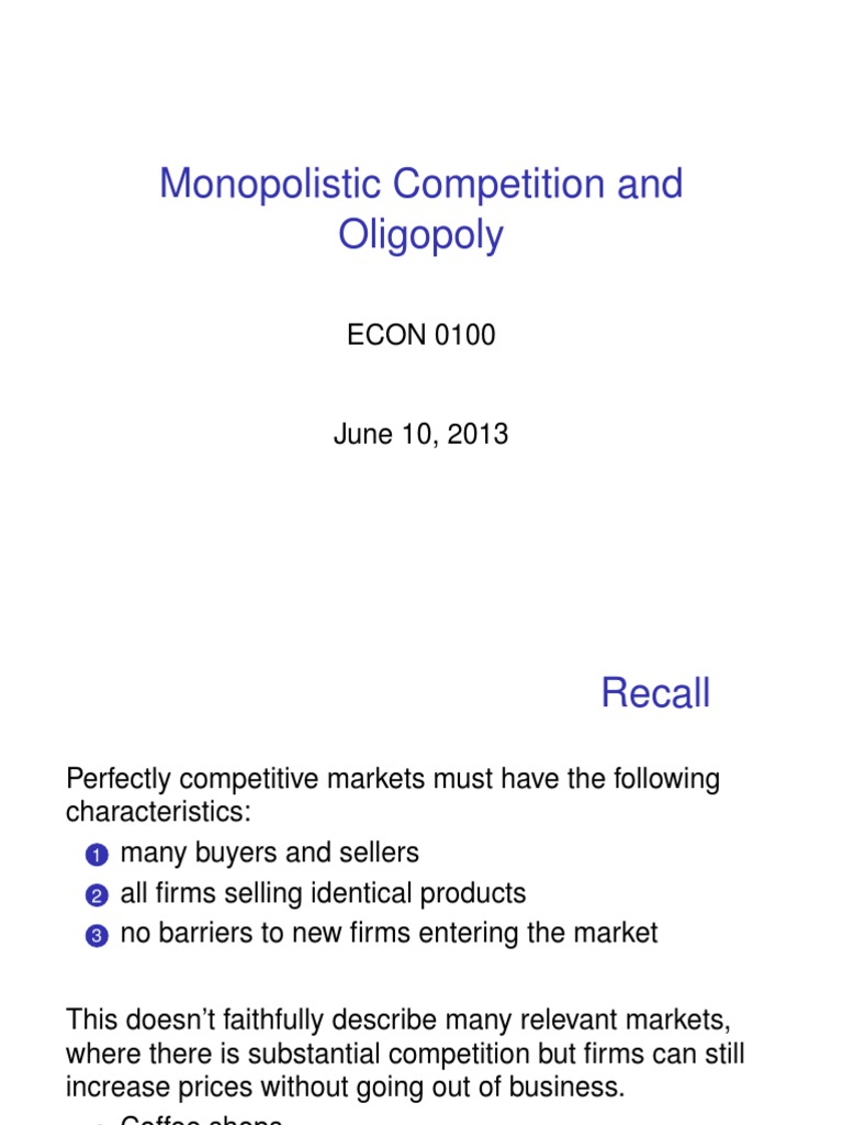 Monopolistic Competition vs Oligopoly Analysis | PDF | Oligopoly | Monopoly