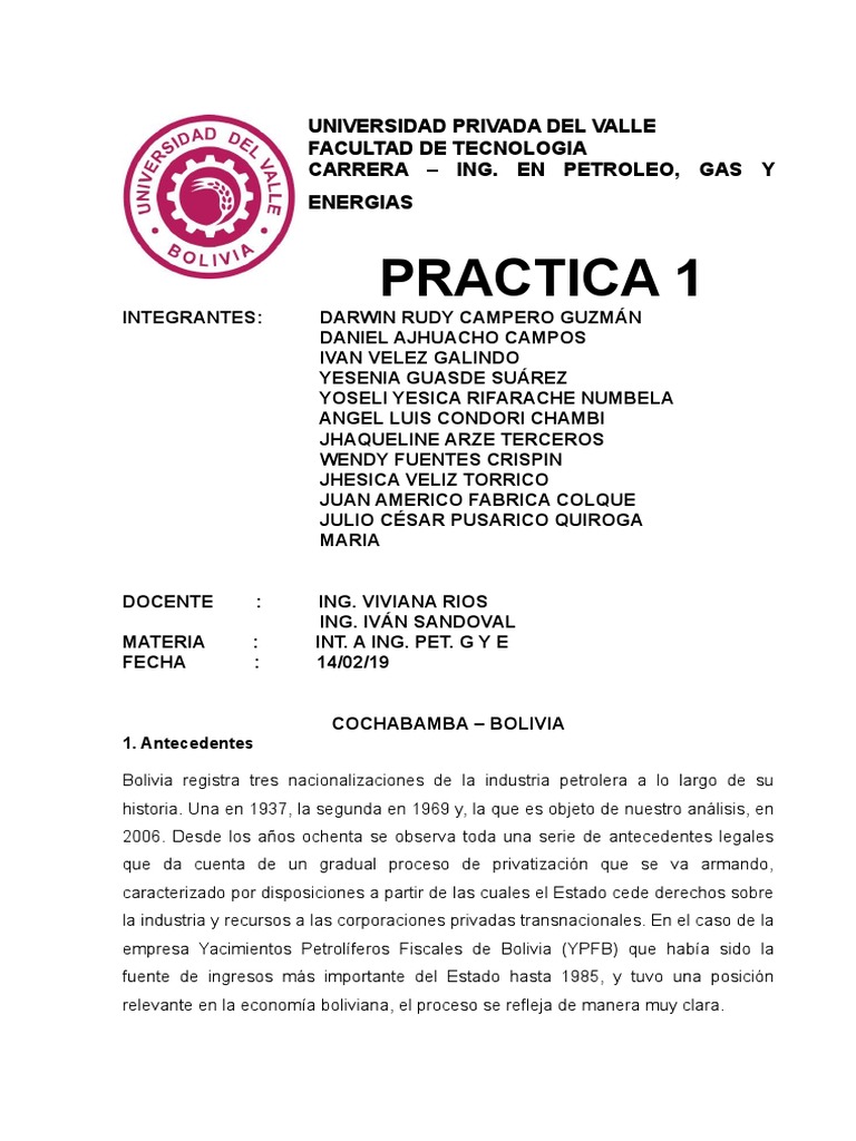 El Gas en Bolivia Practica Final | PDF | Gas natural | Gas natural licuado