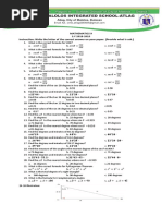 Mathematics 9 S.Y 2018-2019 Instruction: Write The Letter of The Correct Answer On Your Paper. (Provide What Is Ask.)