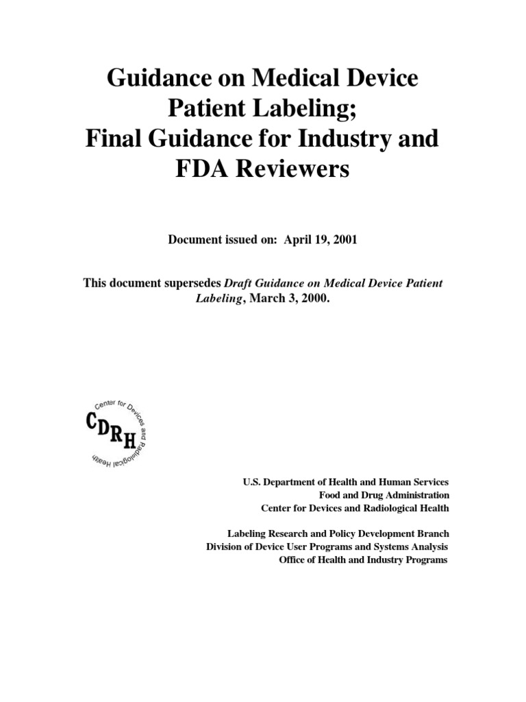 FDA Guidance on Device Patient Labeling | PDF | Medical Device ...