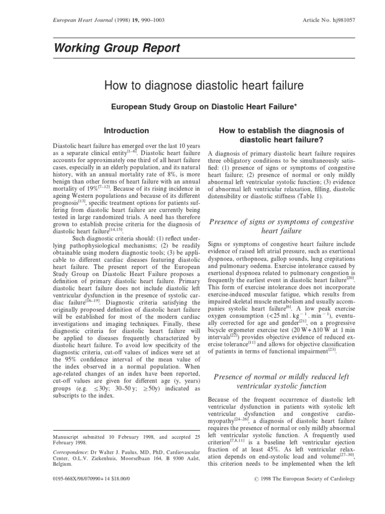 Working Group Report How To Diagnose Diastolic Heart Failure PDF