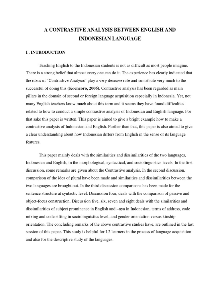 Contrastive Analysis of English and Indonesian | PDF | Second Language ...