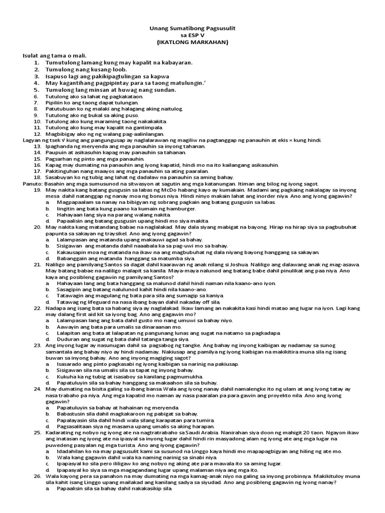 1st Summative Test Esp q3 | PDF