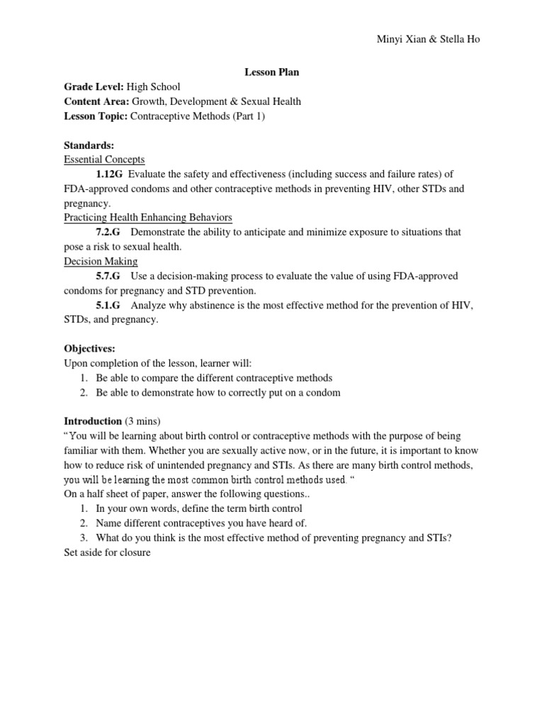 Lesson Plan | PDF | Birth Control | Condom